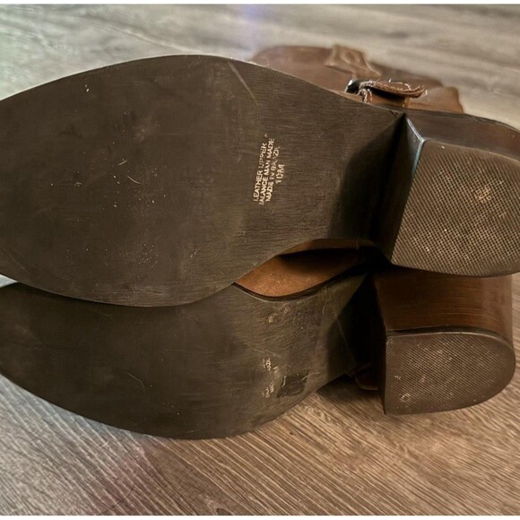 Vintage Cowboy Boots Distressed Brown Leather Buckles Knee High Heel Woman's  10 - Picture 7 of 8